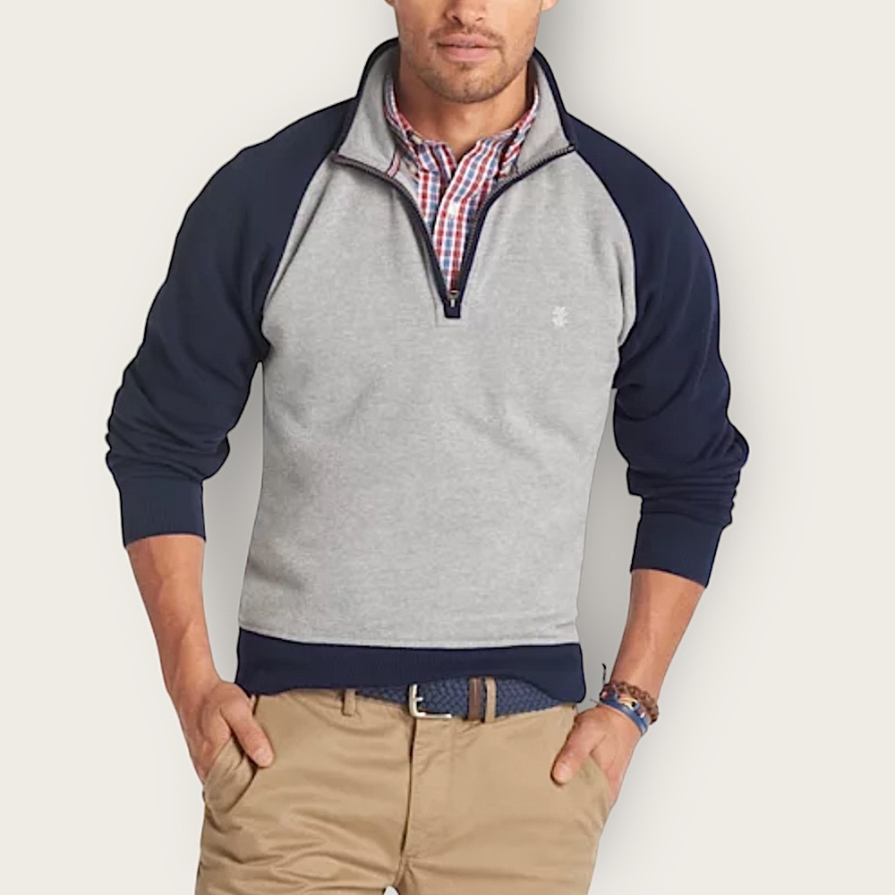 IZOD | Color Block Sueded Fleece 1/4 Zip Pullover